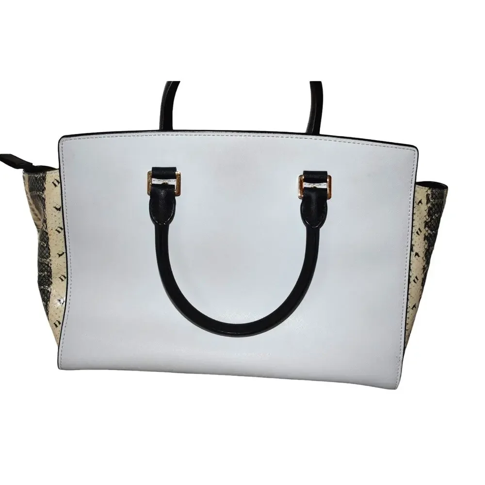 Michael Kors Selma Satchel Saffino Leather Snake Print Bag